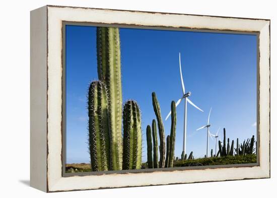 Wind Turbines and Cactus at Aruba-null-Framed Premier Image Canvas