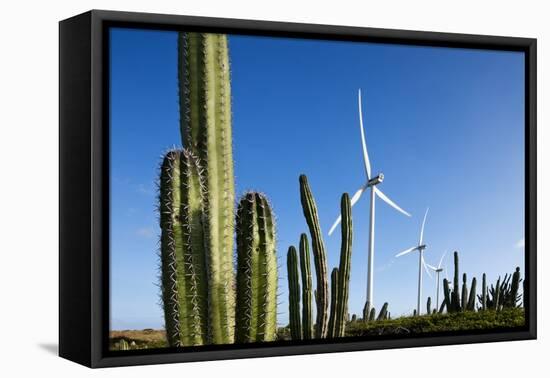 Wind Turbines and Cactus at Aruba-null-Framed Premier Image Canvas