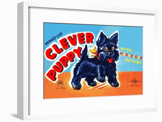 Wind Up Clever Puppy-null-Framed Art Print