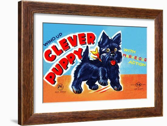 Wind Up Clever Puppy-null-Framed Art Print