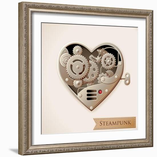 Wind Up Metal Steampunk Heart With Gears-Cyborgwitch-Framed Art Print