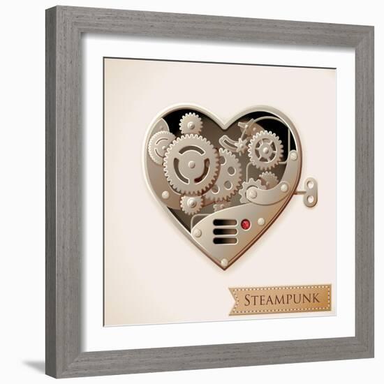 Wind Up Metal Steampunk Heart With Gears-Cyborgwitch-Framed Art Print