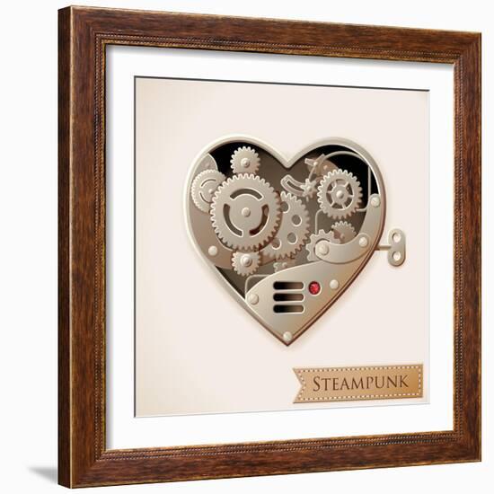 Wind Up Metal Steampunk Heart With Gears-Cyborgwitch-Framed Art Print
