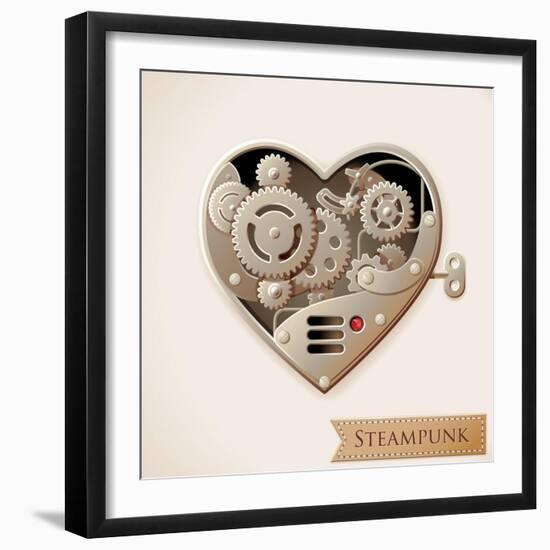 Wind Up Metal Steampunk Heart With Gears-Cyborgwitch-Framed Art Print