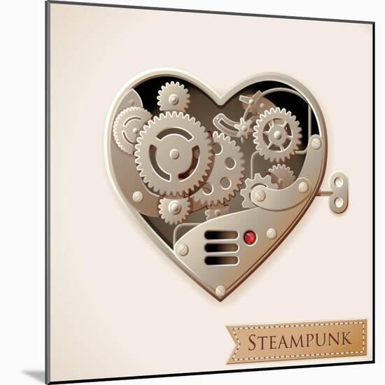 Wind Up Metal Steampunk Heart With Gears-Cyborgwitch-Mounted Art Print