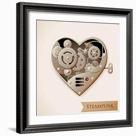 Wind Up Metal Steampunk Heart With Gears-Cyborgwitch-Framed Premium Giclee Print