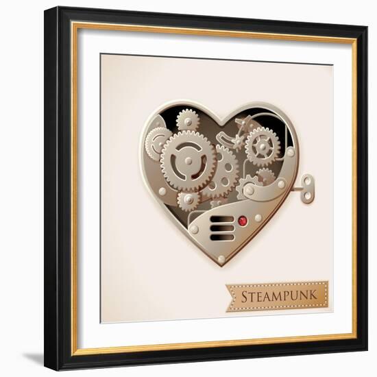 Wind Up Metal Steampunk Heart With Gears-Cyborgwitch-Framed Premium Giclee Print