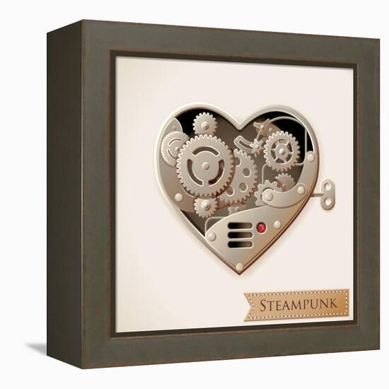 Wind Up Metal Steampunk Heart With Gears-Cyborgwitch-Framed Stretched Canvas