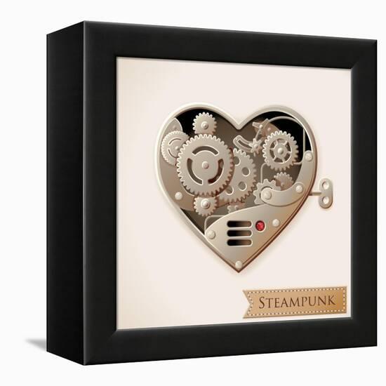 Wind Up Metal Steampunk Heart With Gears-Cyborgwitch-Framed Stretched Canvas