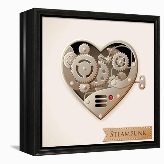 Wind Up Metal Steampunk Heart With Gears-Cyborgwitch-Framed Stretched Canvas