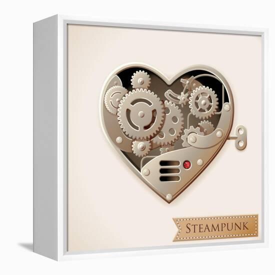 Wind Up Metal Steampunk Heart With Gears-Cyborgwitch-Framed Stretched Canvas