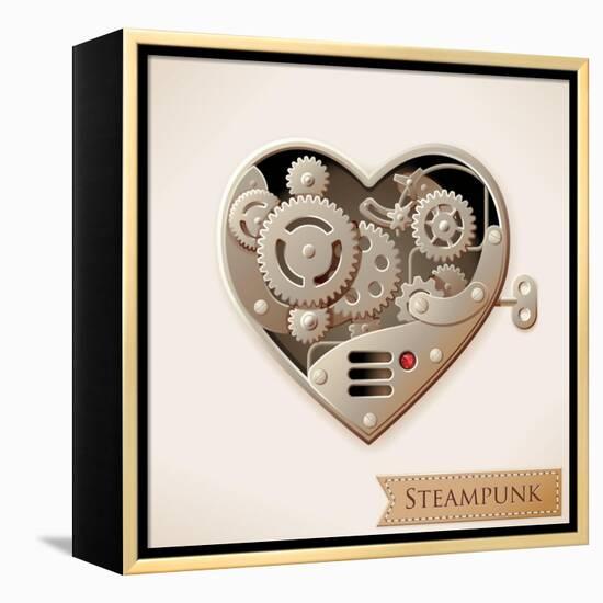 Wind Up Metal Steampunk Heart With Gears-Cyborgwitch-Framed Stretched Canvas