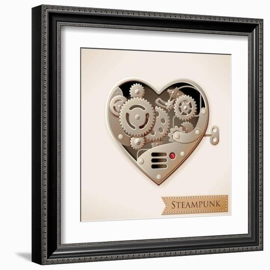 Wind Up Metal Steampunk Heart With Gears-Cyborgwitch-Framed Art Print