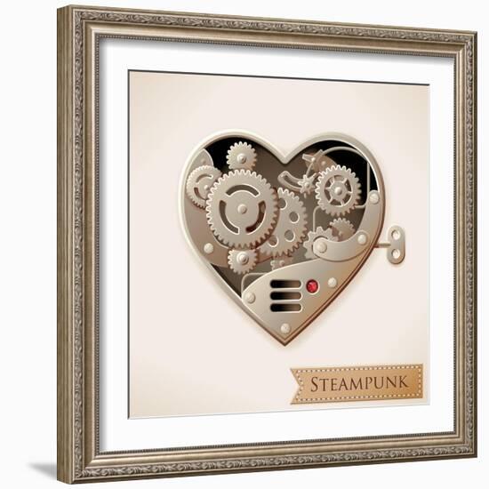 Wind Up Metal Steampunk Heart With Gears-Cyborgwitch-Framed Art Print