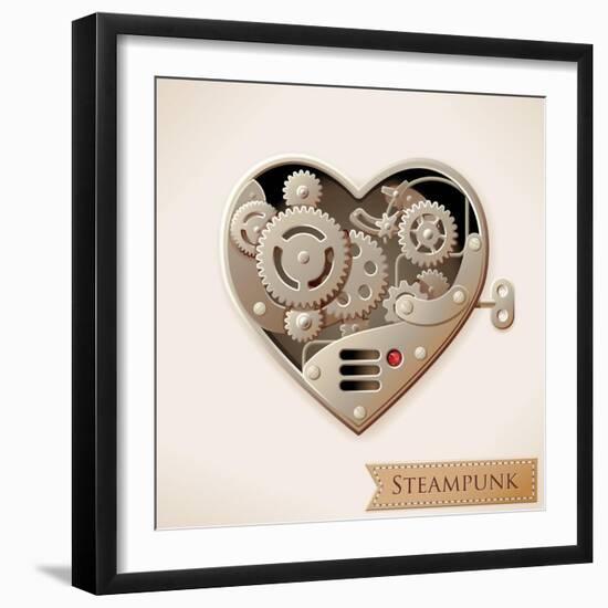 Wind Up Metal Steampunk Heart With Gears-Cyborgwitch-Framed Art Print