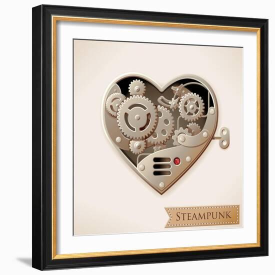 Wind Up Metal Steampunk Heart With Gears-Cyborgwitch-Framed Art Print