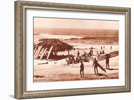 Windandsea Beach, California, Surfers-null-Framed Art Print