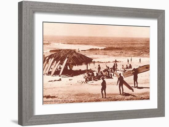 Windandsea Beach, California, Surfers-null-Framed Art Print