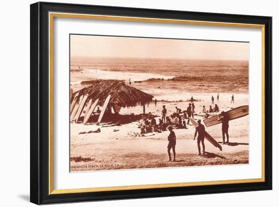 Windandsea Beach, California, Surfers-null-Framed Art Print