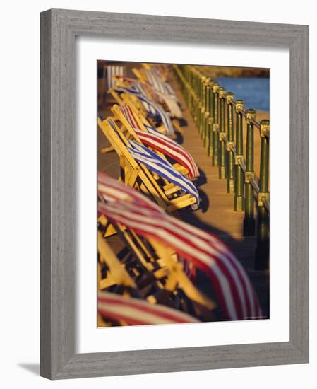 Windblown Deckchairs on Seafront, Sidmouth, Devon, England-John Miller-Framed Photographic Print