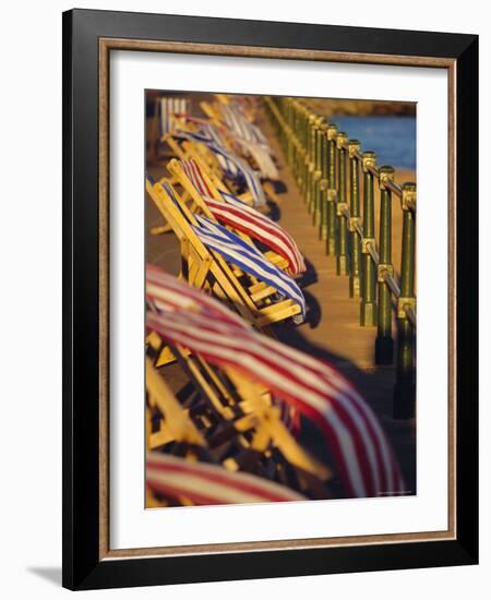 Windblown Deckchairs on Seafront, Sidmouth, Devon, England-John Miller-Framed Photographic Print