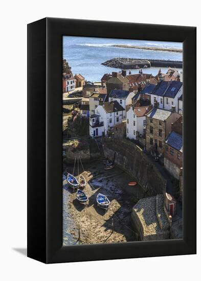 Winding Alleys of Village, Fishing Boats and Sea, Elevated View in Summer-Eleanor Scriven-Framed Premier Image Canvas