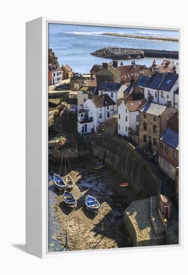 Winding Alleys of Village, Fishing Boats and Sea, Elevated View in Summer-Eleanor Scriven-Framed Premier Image Canvas