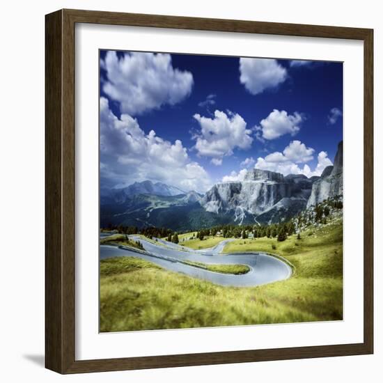 Winding Road in a Forest of Dolomite Alps, Northern Italy-null-Framed Photographic Print