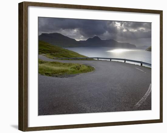 Winding Road Near Kvivik, and Vestmannasund Between Vagar on the Right, and Streymoy Islands-Patrick Dieudonne-Framed Photographic Print