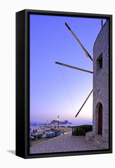 Windmill at Anemomilos Beach, Corfu Town, Corfu, the Ionian Islands, Greek Islands, Greece, Europe-Neil Farrin-Framed Premier Image Canvas