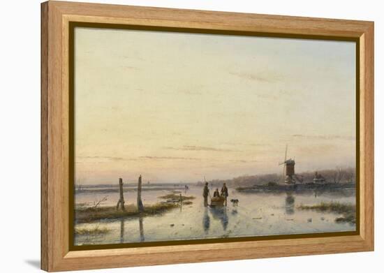 Windmill Beside a Frozen River-Andreas Schelfhout-Framed Stretched Canvas