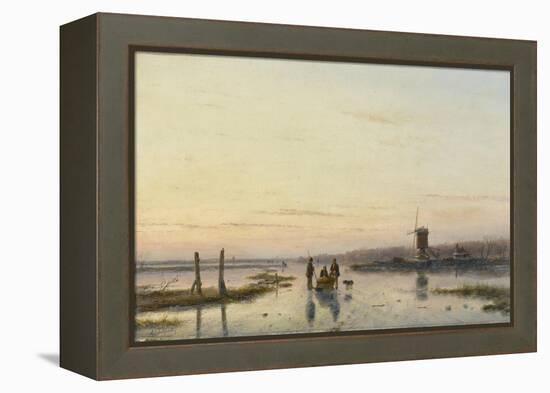 Windmill Beside a Frozen River-Andreas Schelfhout-Framed Stretched Canvas