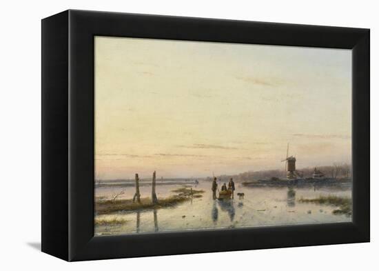 Windmill Beside a Frozen River-Andreas Schelfhout-Framed Stretched Canvas