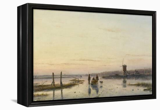 Windmill Beside a Frozen River-Andreas Schelfhout-Framed Stretched Canvas