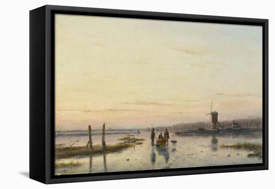 Windmill Beside a Frozen River-Andreas Schelfhout-Framed Stretched Canvas