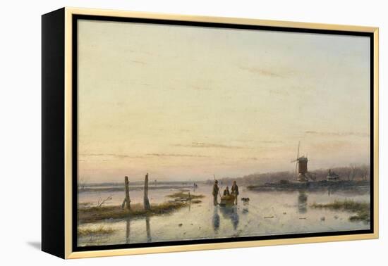 Windmill Beside a Frozen River-Andreas Schelfhout-Framed Stretched Canvas