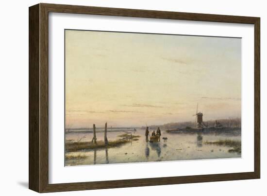 Windmill Beside a Frozen River-Andreas Schelfhout-Framed Art Print