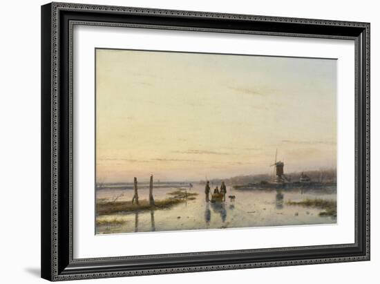 Windmill Beside a Frozen River-Andreas Schelfhout-Framed Art Print