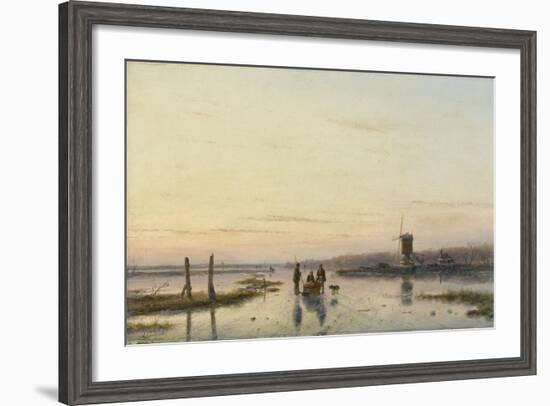 Windmill Beside a Frozen River-Andreas Schelfhout-Framed Art Print