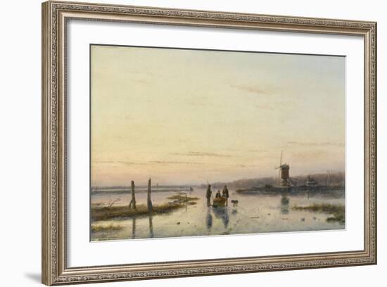 Windmill Beside a Frozen River-Andreas Schelfhout-Framed Art Print