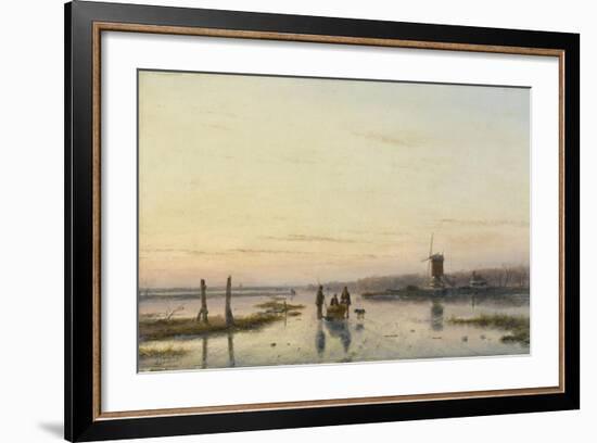 Windmill Beside a Frozen River-Andreas Schelfhout-Framed Art Print