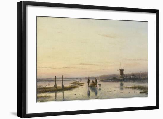 Windmill Beside a Frozen River-Andreas Schelfhout-Framed Art Print