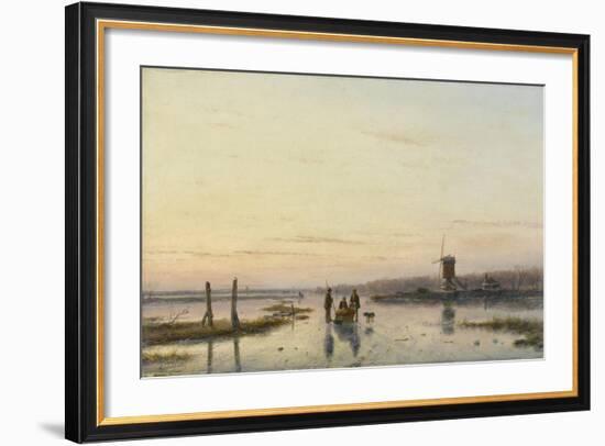 Windmill Beside a Frozen River-Andreas Schelfhout-Framed Art Print