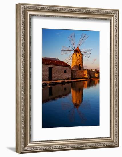 Windmill by the Old Saltwork Layout in Seaport Trapani, Sicily, Italy-Thomas Ebelt-Framed Photographic Print