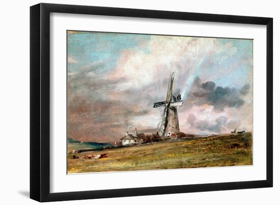 Windmill, Houses and Rainbow Painting by John Constable (1776-1837) 1824 Approx. Sun. 21X30,4 Cm Lo-John Constable-Framed Giclee Print