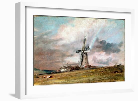 Windmill, Houses and Rainbow Painting by John Constable (1776-1837) 1824 Approx. Sun. 21X30,4 Cm Lo-John Constable-Framed Giclee Print