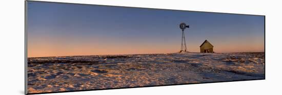 Windmill in a Snow Covered Farmland, Illinois, USA-null-Mounted Photographic Print