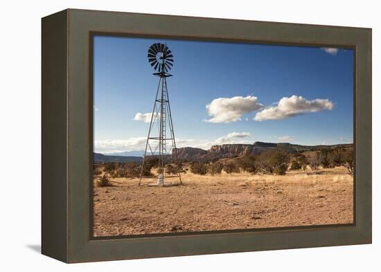 Windmill in New Mexico Landscape-Sheila Haddad-Framed Premier Image Canvas