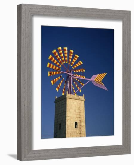 Windmill with Sails in the Colours of the Mallorcan Flag, Mallorca, Balearic Islands, Spain-Tomlinson Ruth-Framed Photographic Print