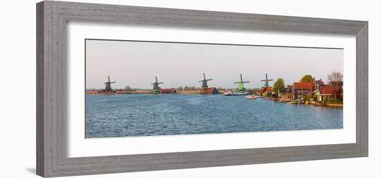 Windmills along the Zaan River at Zaanse Schans, Zaandam, North Holland, Netherlands-null-Framed Photographic Print